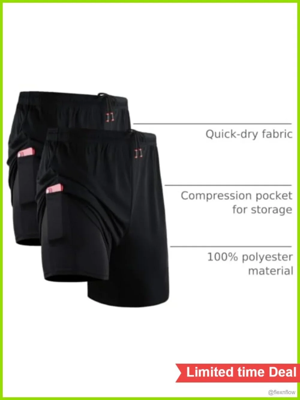 Men's 2 in 1 Running Shorts with Liner, Quick Dry Workout Shorts with Pockets